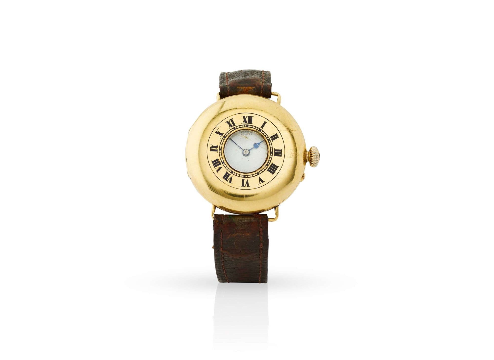 Dent, London | A fine and very unusual antique 18k yellow gold half-hunter cased wristwatch